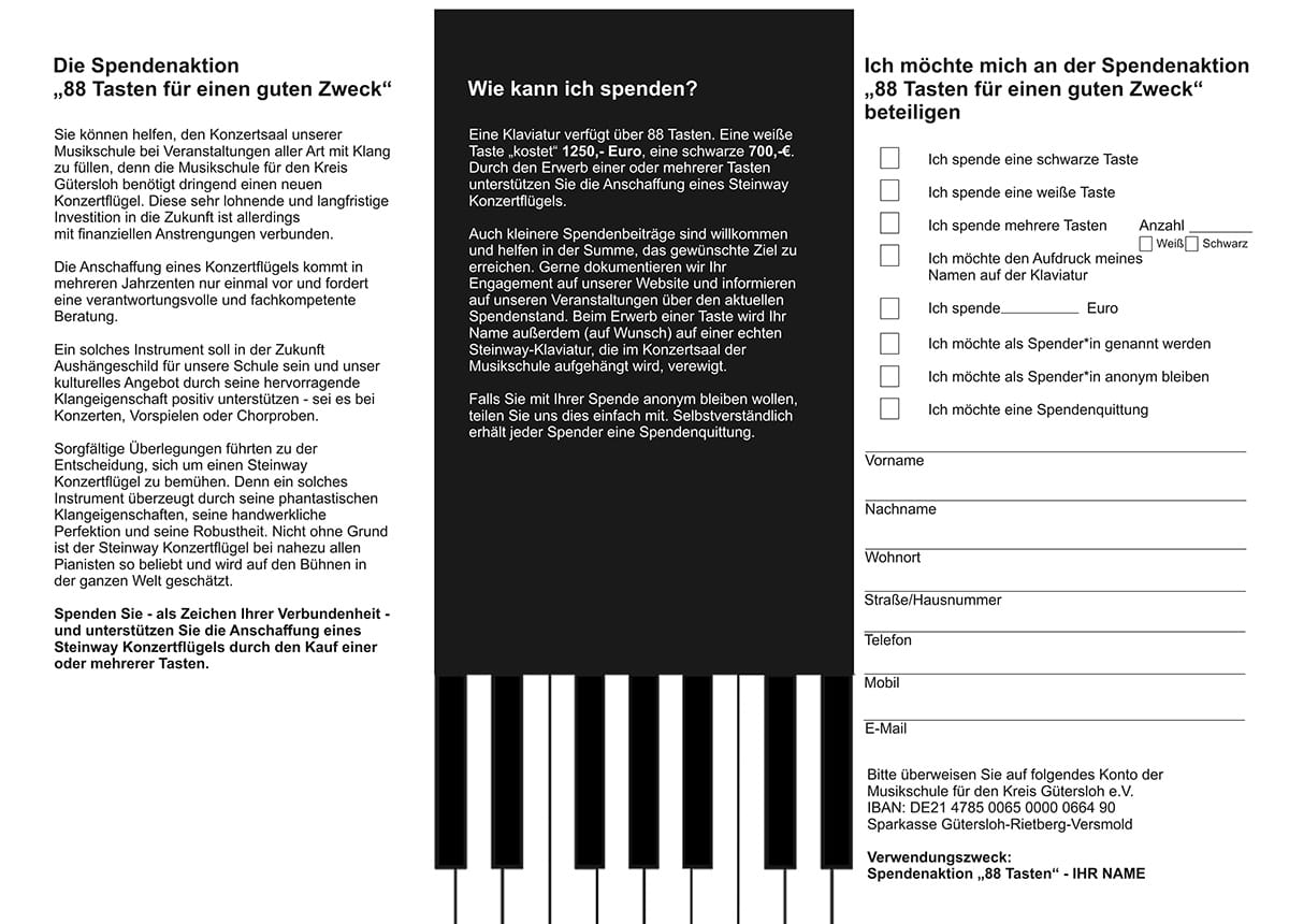 Flyer zur Spendenaktion 88 Tasten fuer einen guten Zweck