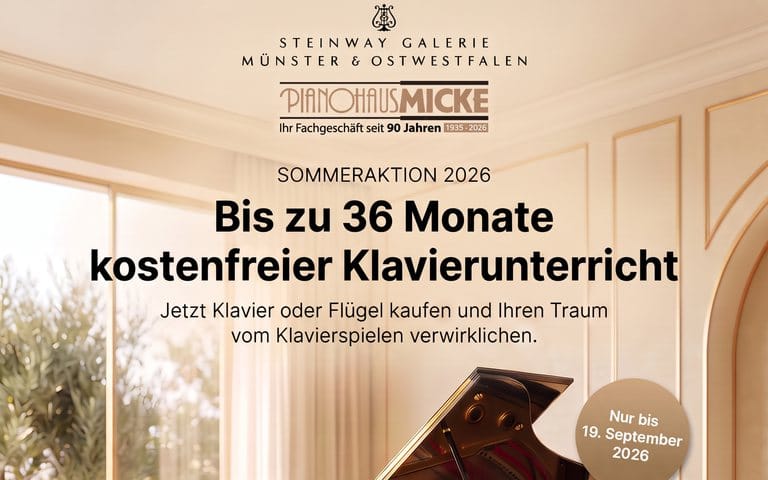 Sommeraktion 2026: bis zu 36 Monate kostenloser Klavierunterricht