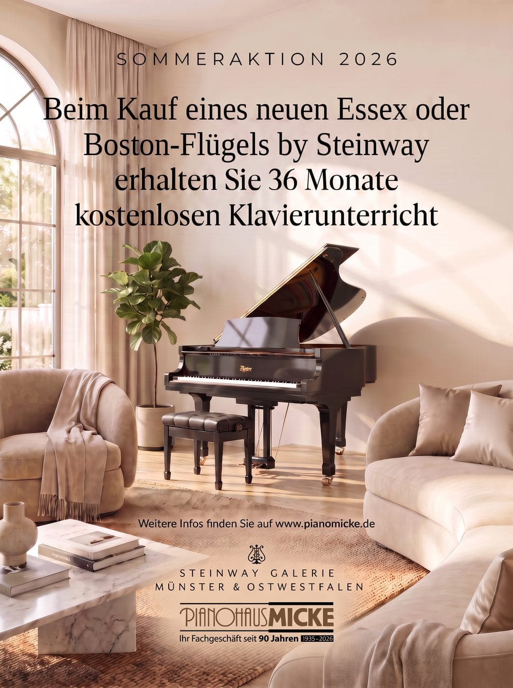 Beim Kauf eines neuen Essex- oder Boston-Flügels by Steinway erhalten Sie 36 Monate kostenlosen Klavierunterricht